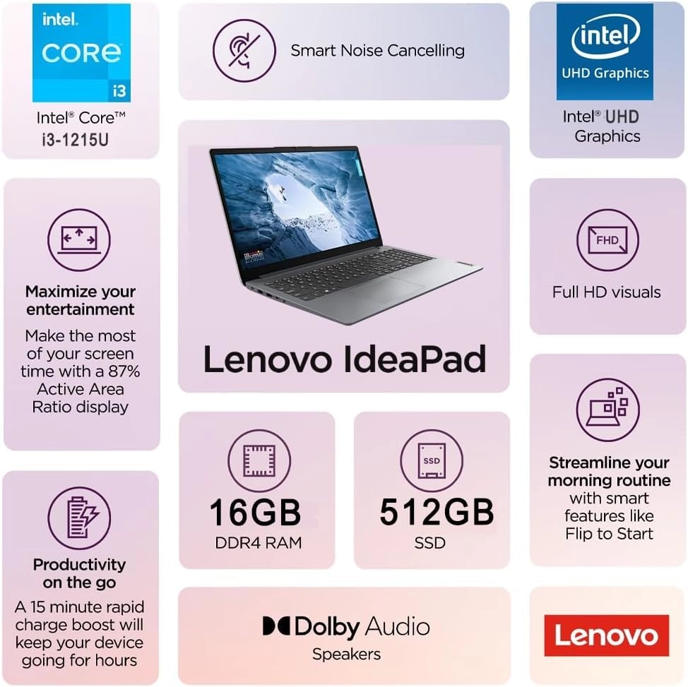 IdeaPad 1 - 15.6'' i3-1215U 16GB DDR4 512GB SSD