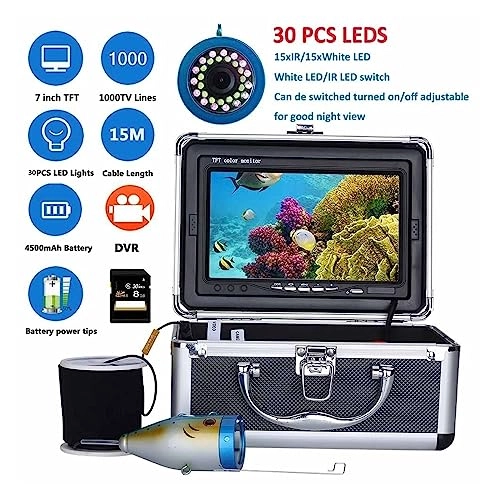 Underwater Camera, 30M Underwater Winter Fishing Camera Fish Finder 7 Inch 1000TVL15pcs White LEDs + 15pcs IR Lamp For Ice/Sea/River Fishing