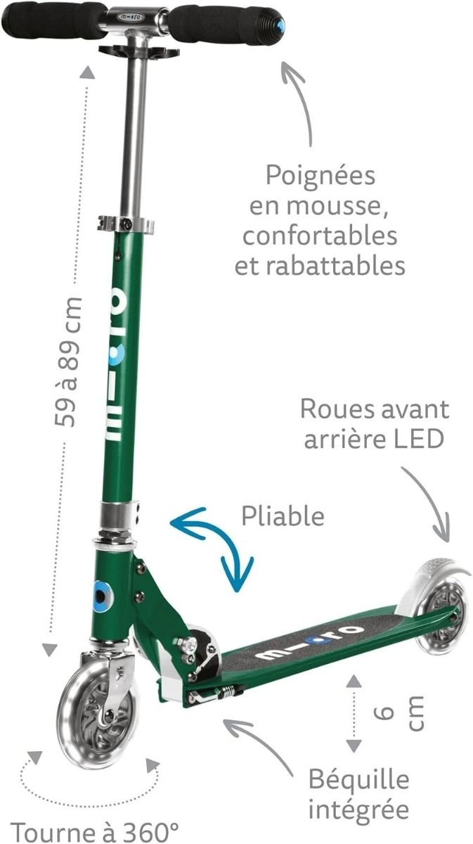 Sprite Kick Scooter – 120/80 mm LED Foldable
