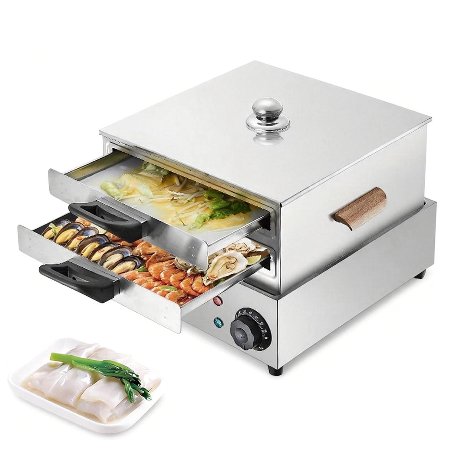 KEhtu Rice Noodle Rolls Steamer - 2 Layer Stainless Steel