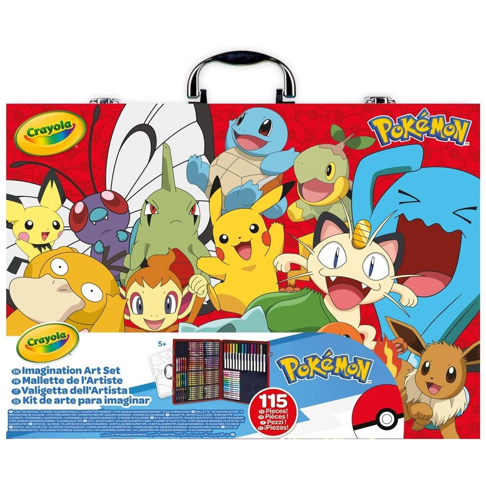 Pokemon Creative Art Set Case - 56 wax crayons 15 mini pencils 28 washable felt-tip pens