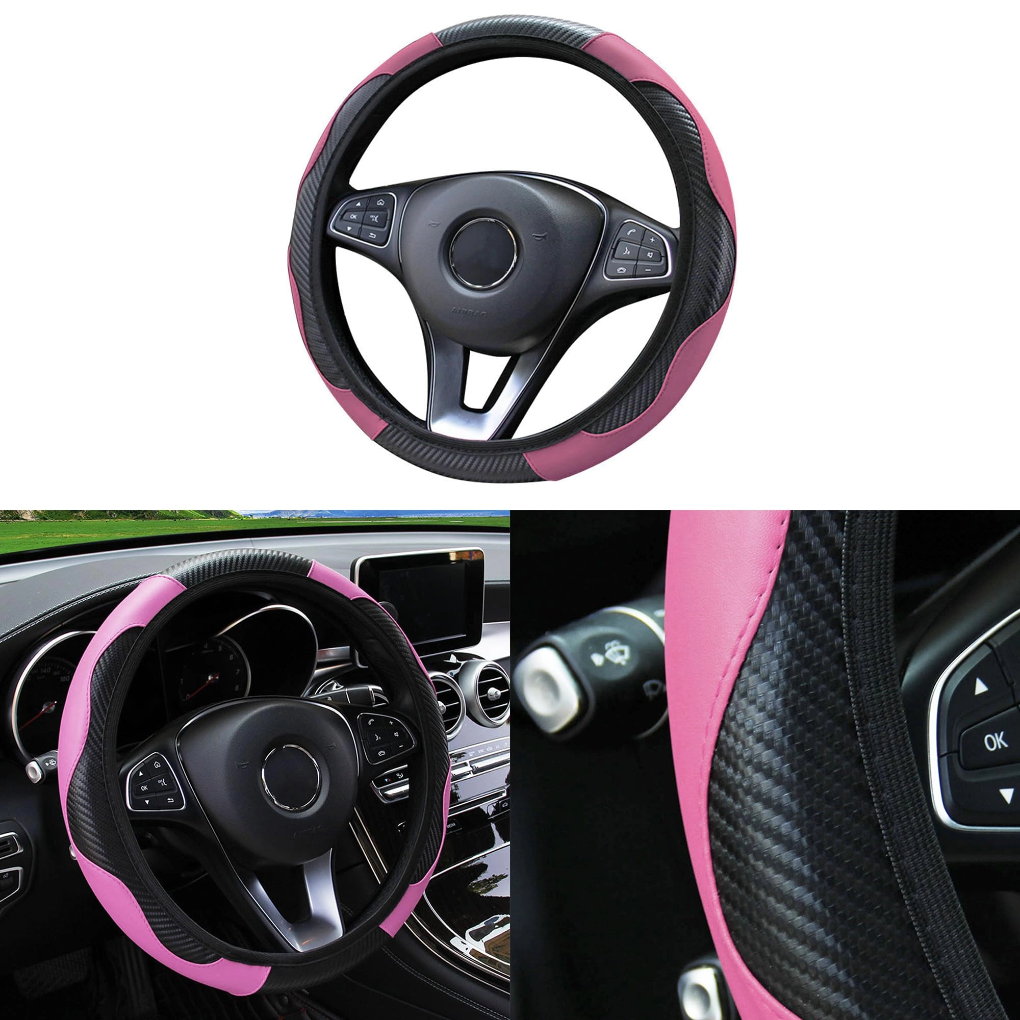 couslcd Steering Wheel Cover - 14.5-15 Inches Pink