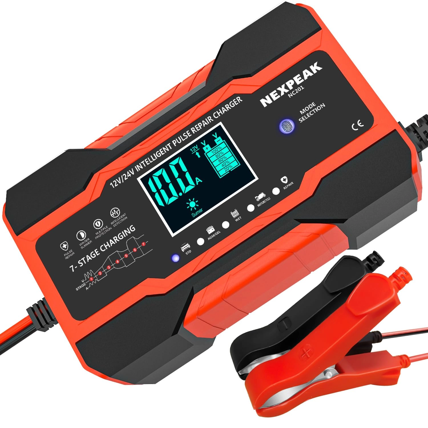 nexpeak Car Battery Charger - 12V 24V 10-Amp 5-Amp