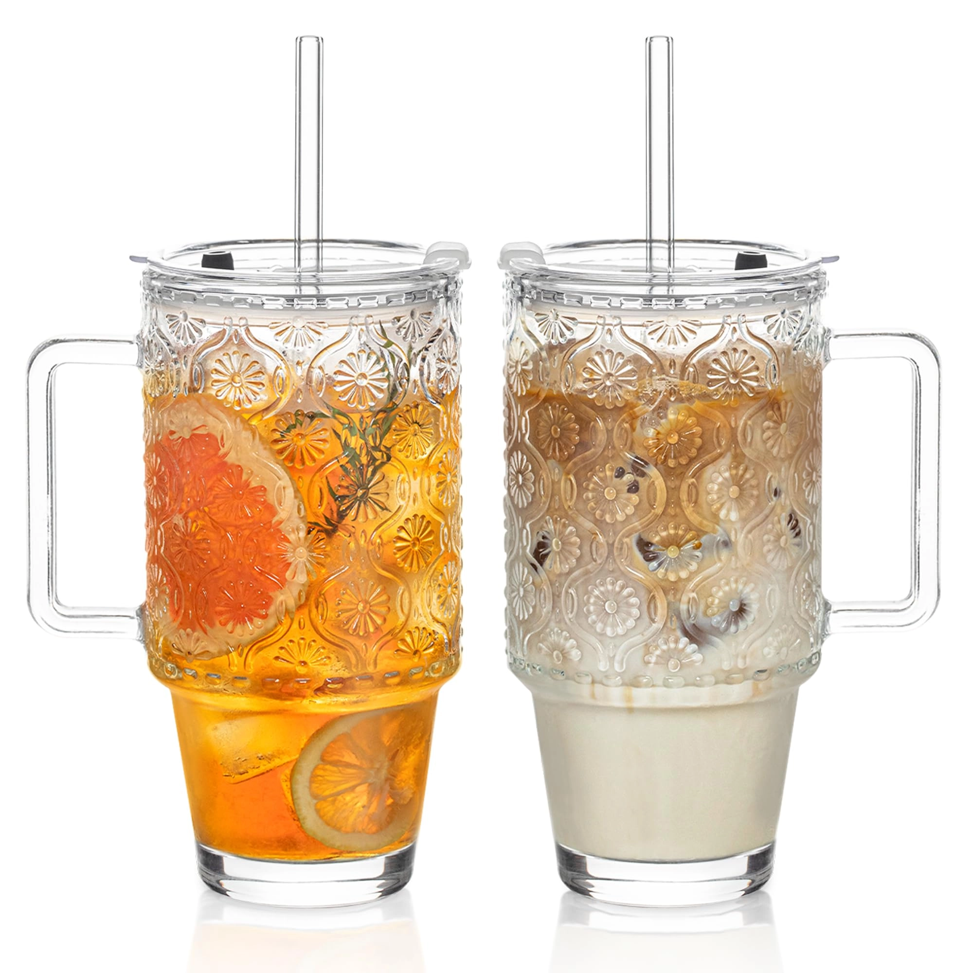 kemorela Begonia Pattern Glass Tumbler - 2 pcs