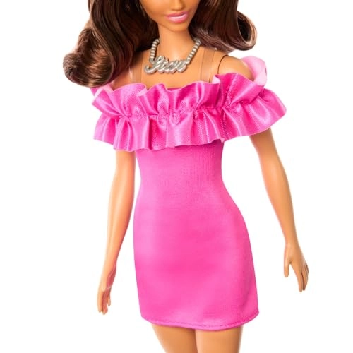 Barbie Fashionistas - #217 Brown Wavy Hair Pink Dress Ages 3+
