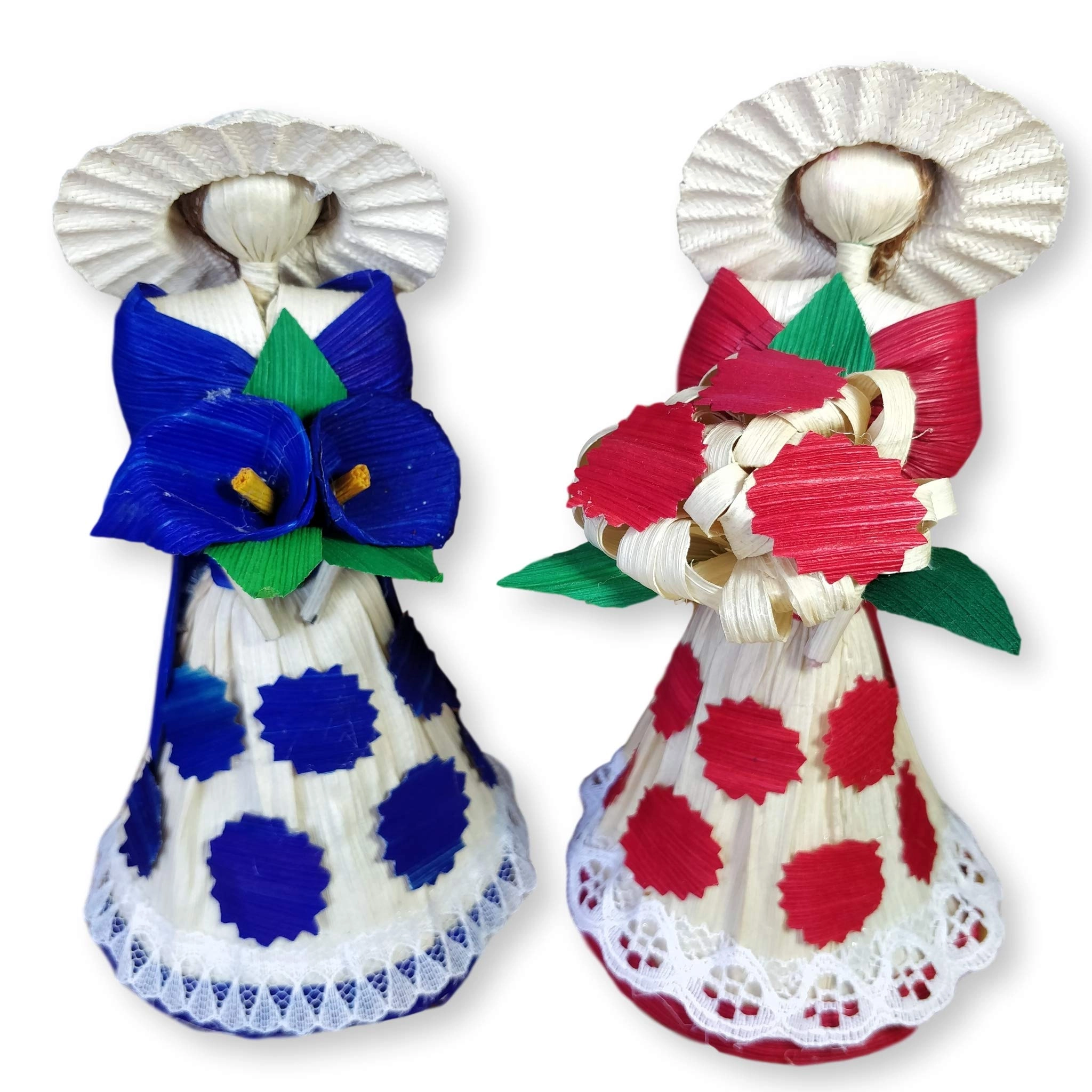 Mexican Artisans Corn Husk Decorative Doll (alcatraz flower) - 6" 15 cm Assorted Multicolor + Corn Husk Decorative Doll (pretty bouquet)