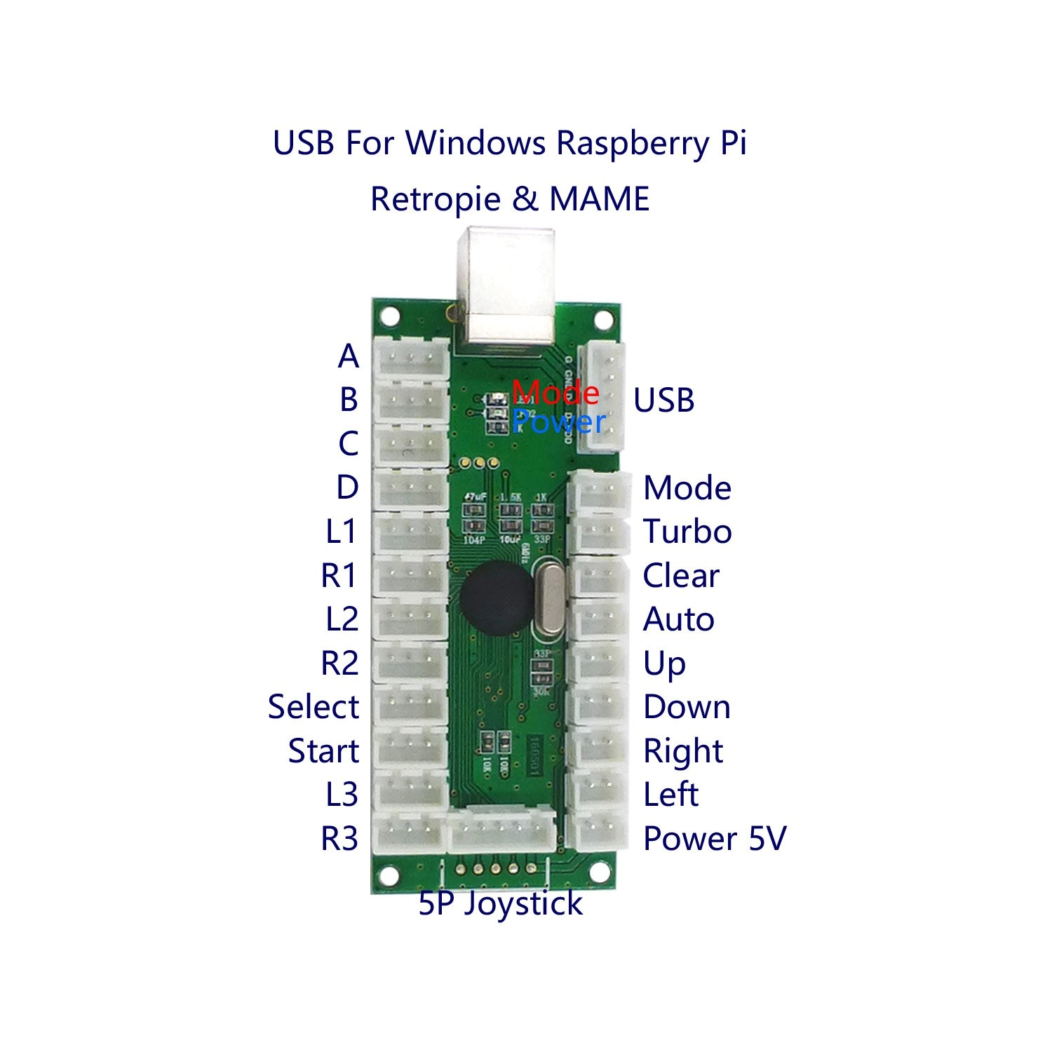 Arcade 2 Player Game Controller Stick - USB PC MAME Raspberry Pi