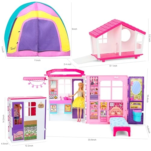 Doll House - Portable Foldable 60+ Pcs 2 Dolls