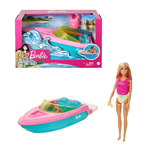 Boat - Floats in water + Doll - Hot-pink life vest + Puppy