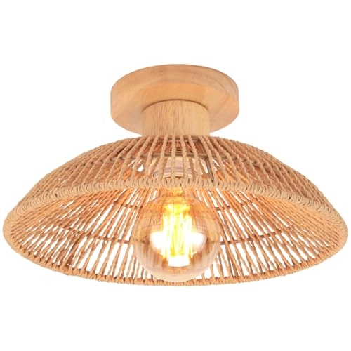 Retro Rattan and Wood Bohemian Design Ceiling Light