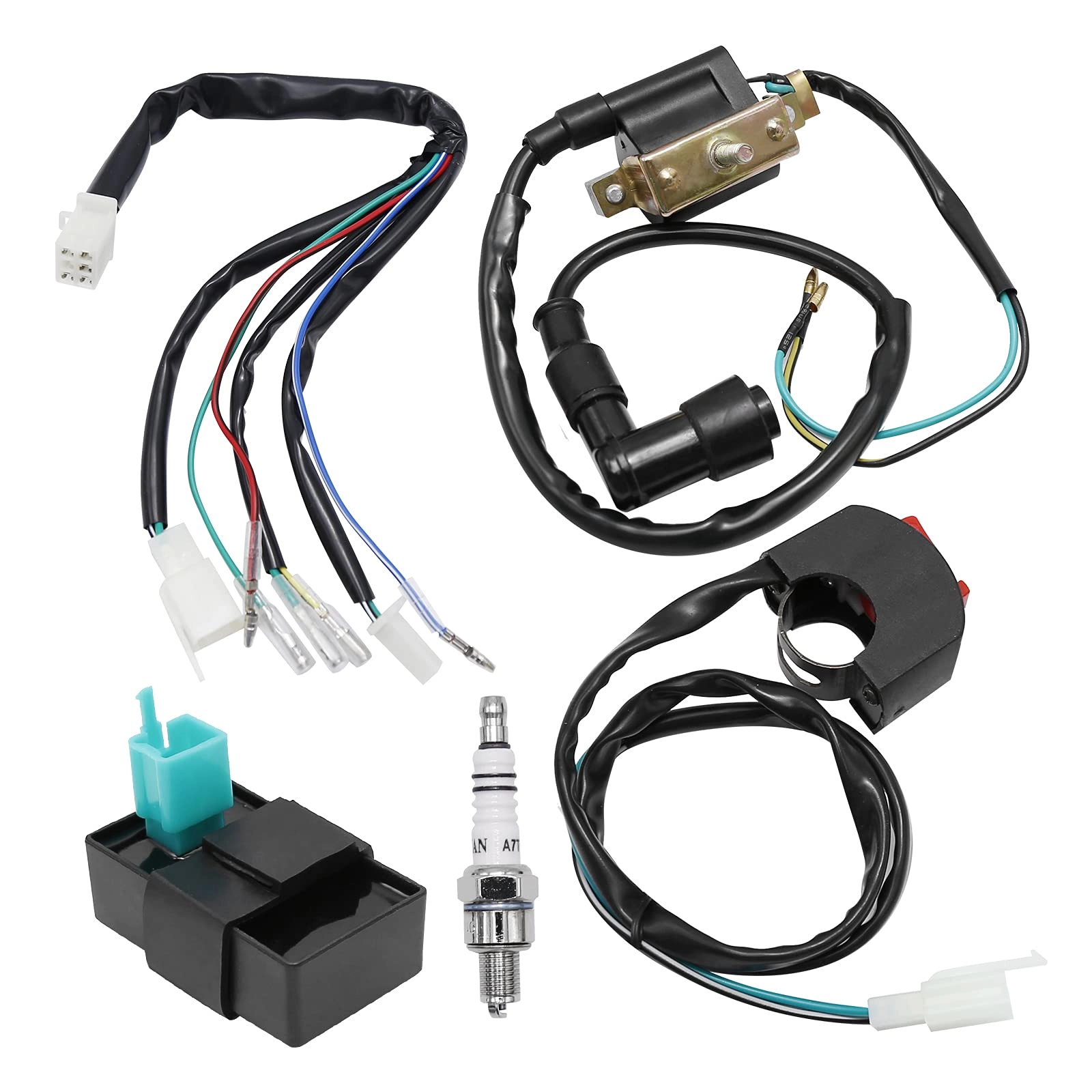 Hoypeyfiy Wiring Loom Kill Switch Coil CDI Spark Plug Rebuild Kit - 5 pcs