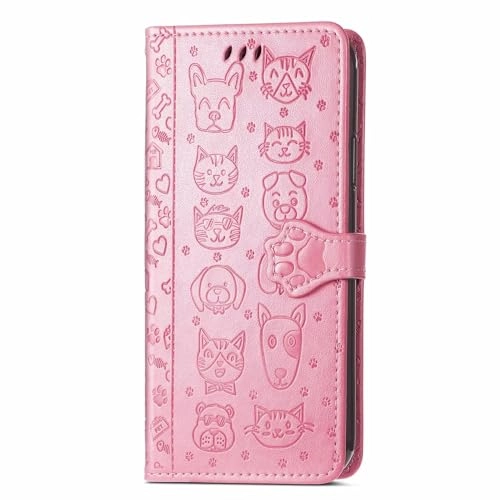 Nadoli Funny Cartoon Embossing Cat Dog Pattern Pu Leather Cat Paw Lanyard Standfunction Card Slots Wallet Flip Case Cover for Samsung Galaxy S24 Ultra
