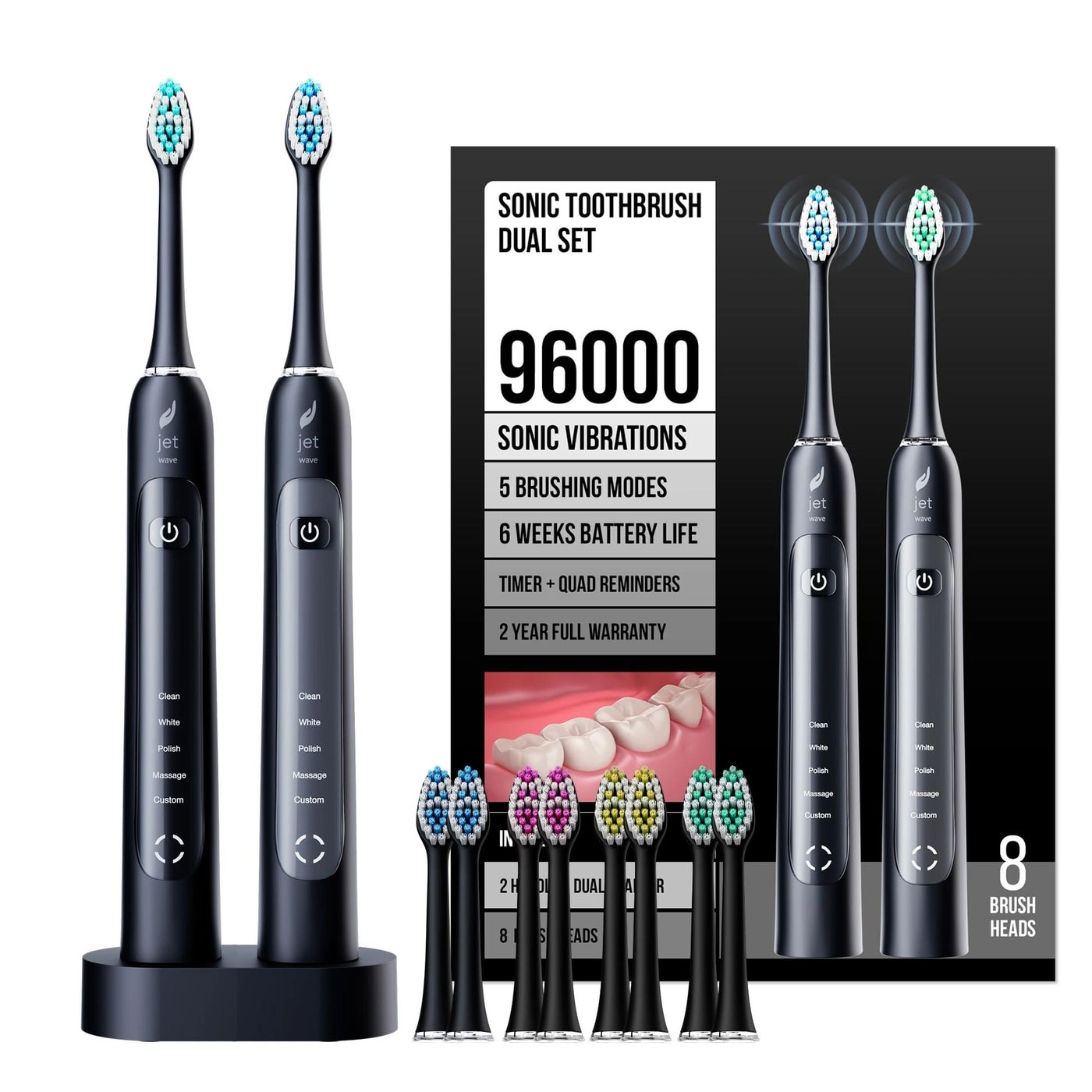 Sonic Electric Toothbrush - Dual Set 5 Modes White