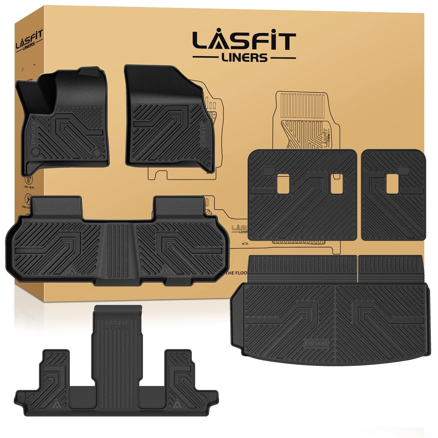 LASFIT Floor Mats & Cargo Liner with Backrest Mat - Chevy Traverse 2024-2026 GMC Acadia 2024-2026 Buick Enclave 2025-2026 Only 7 Seats