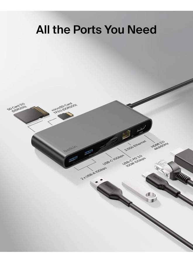 8-In-1 USB-C Multiport Hub Adapter - 100W Power Delivery 4K 60Hz 2.5 Gbps