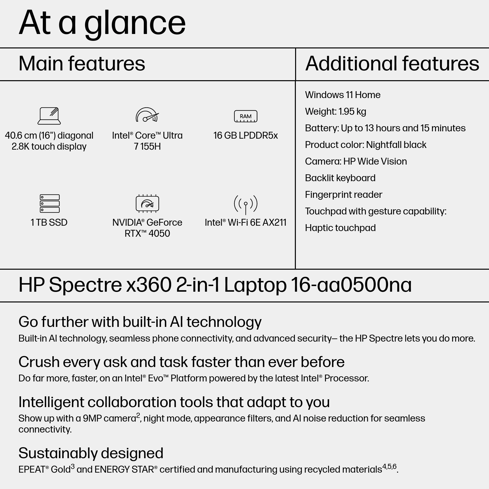 Spectre X360 14-EU0009NE - 14'' Core Ultra 7 16GB DDR5 1TB SSD