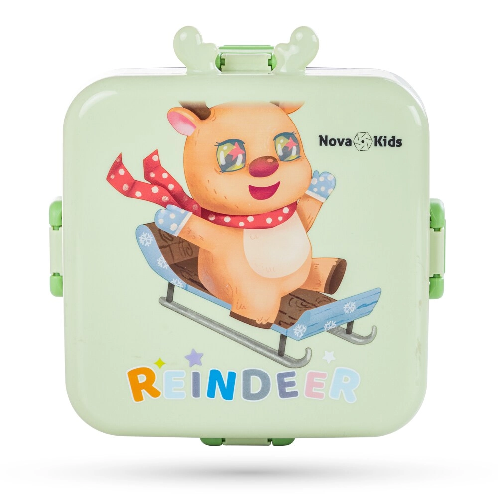 3 Compartment Bento Lunch Box - Reindeer Green 1.59L