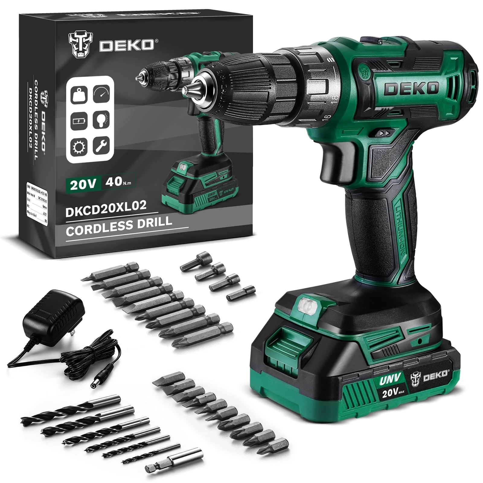 DEKOPRO Power Drill - 1.5 Amp Hours 20 Volts