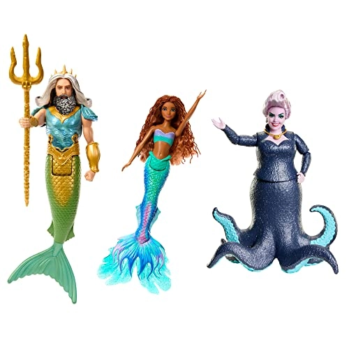 Ariel Fashion Doll - Long Hair + King Triton Fashion Doll - Removable Accessories + Ursula Fashion Doll - Removable Necklace