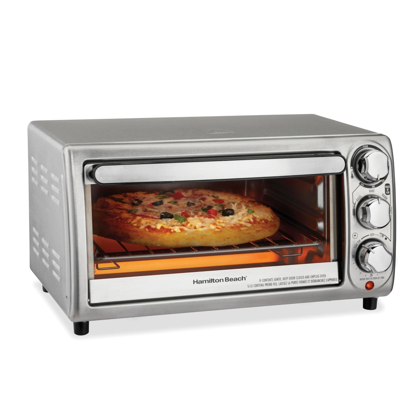Hamilton Beach 4-Slice Toaster Oven - 5 Cooking Modes 1100 Watts Stainless Steel