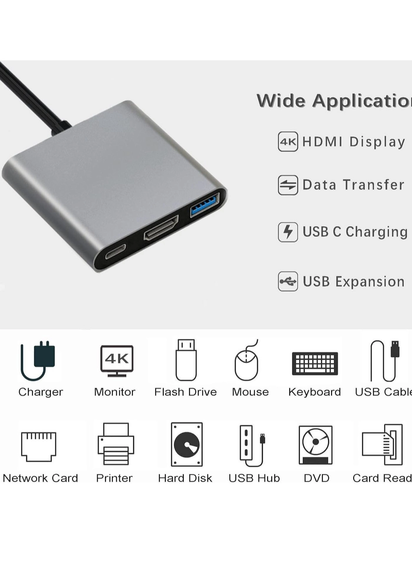 USB C Hub - 4K HDMI 100W PD SD/TF Card Reader