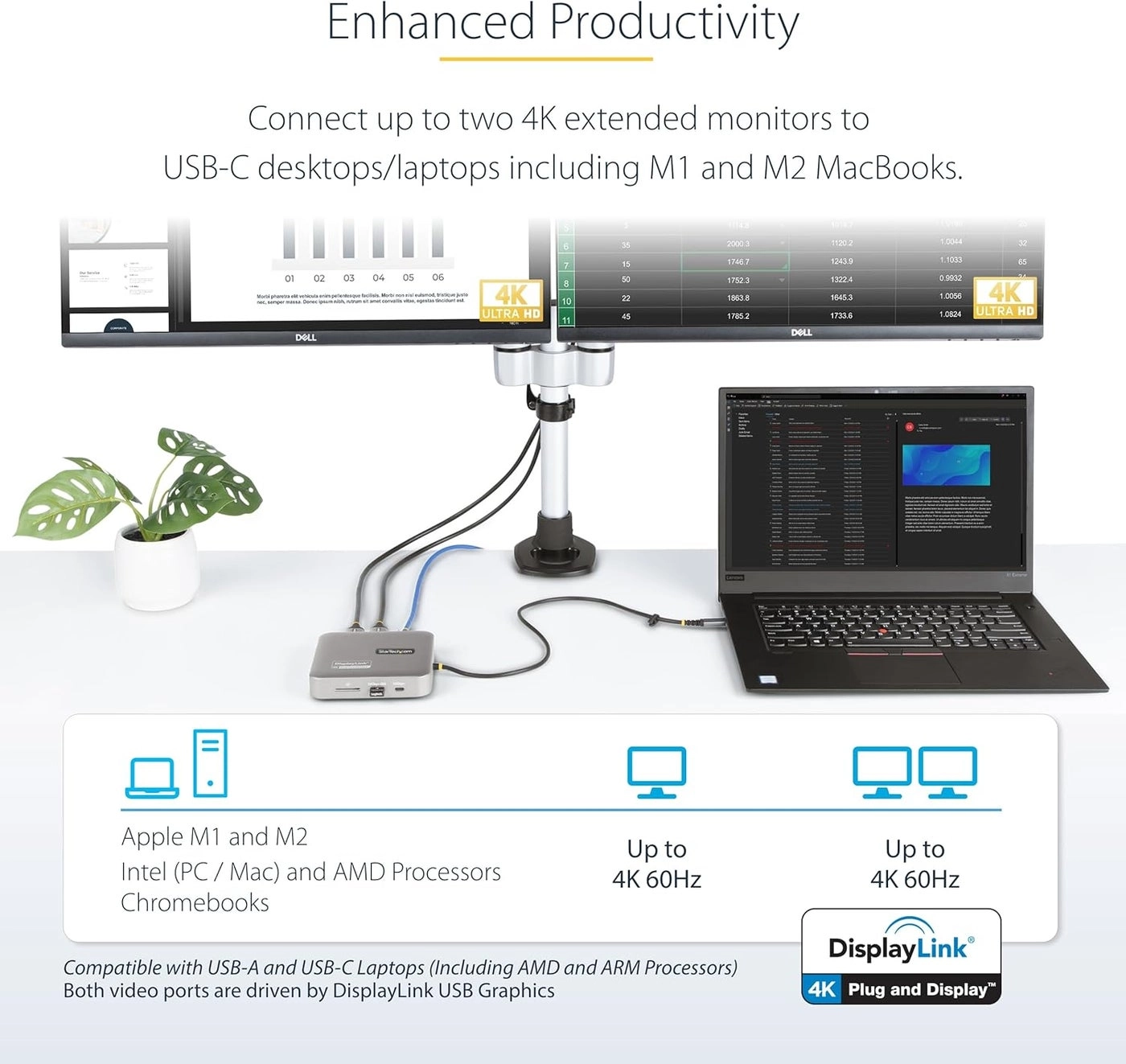 DisplayLink Dual Monitor Docking Station - USB C