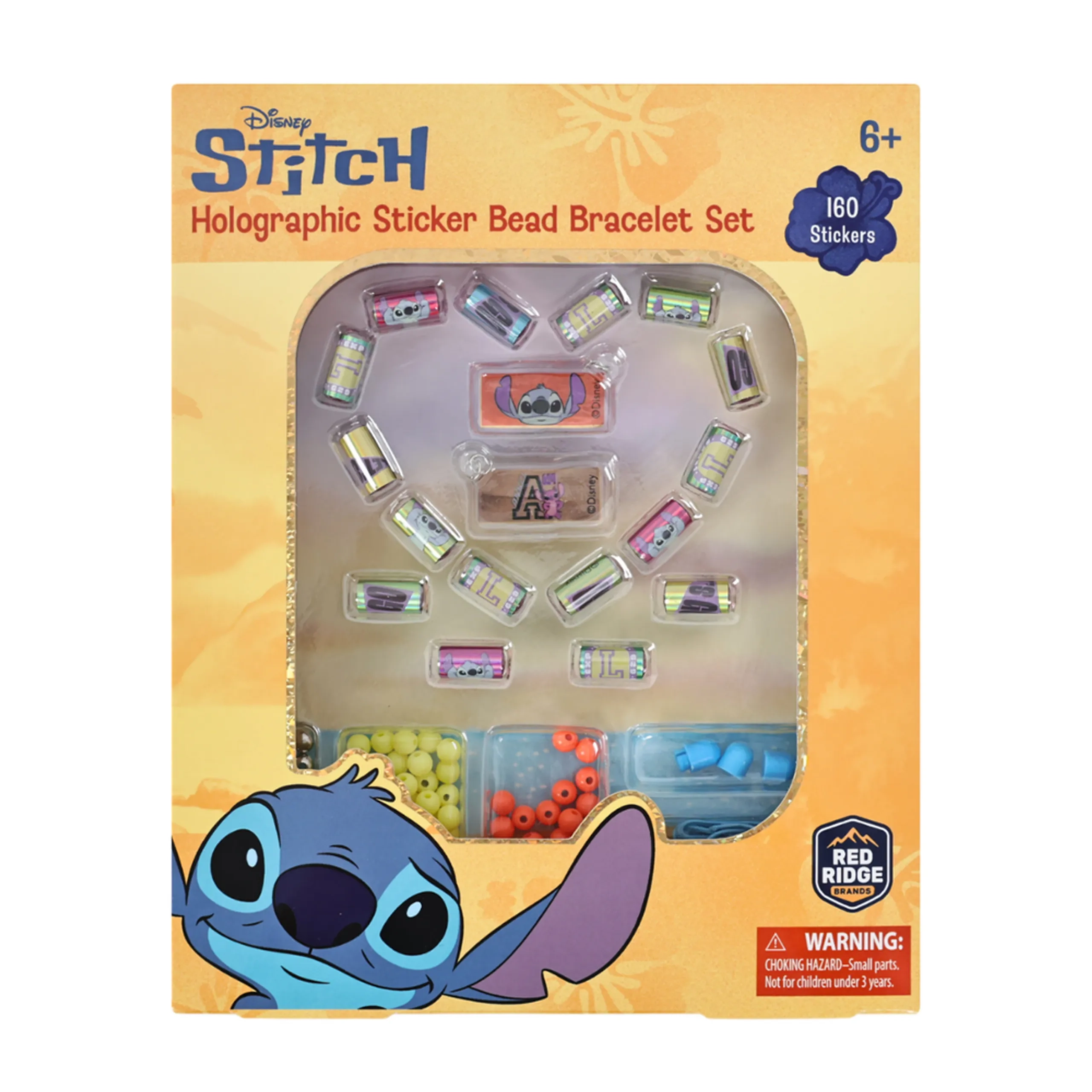 Disney Stitch Holographic Sticker Bead Bracelet Making Craft Set - 160pc Heart-Shaped