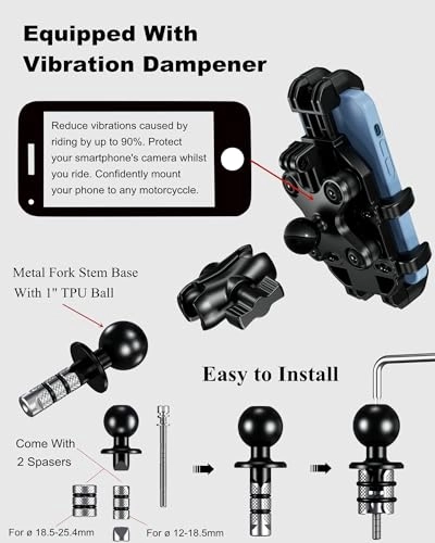 Motorcycle Fork Stem Phone Mount Holder - Vibration Dampener 5.4-6.9'' Smartphone