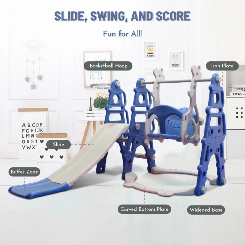 3-In-1 Slide & Swing Set - Blue/Grey Suitable for 3 years & above