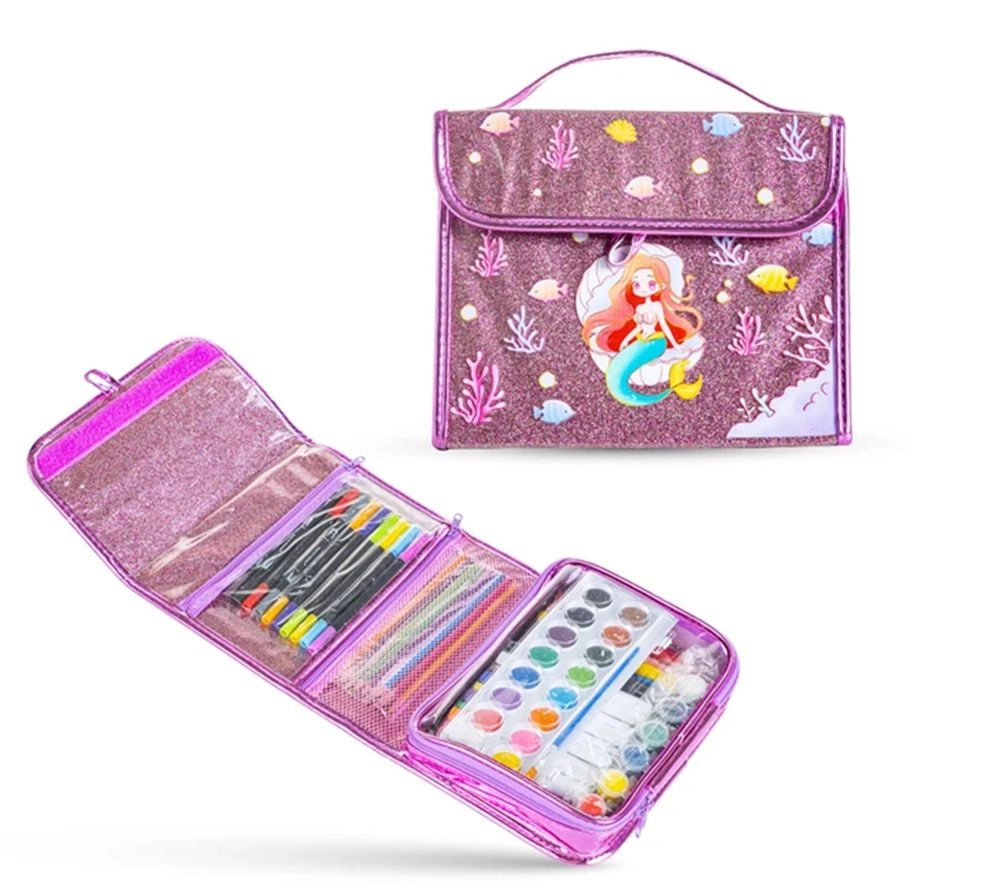 Art Supplies Carrying Case - 82 Pcs colored pencils crayons watercolors markers