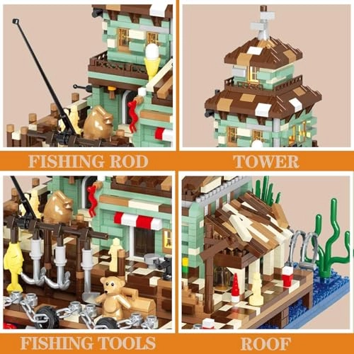 Advanced Micro Building Blocks Set (SG6211) - Coastal Fishing Lighthouse Wood-Look