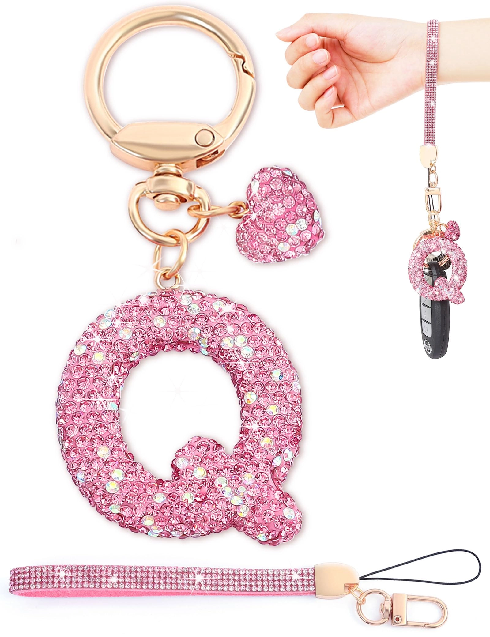 Initial Keychain - L Purple Rhinestone
