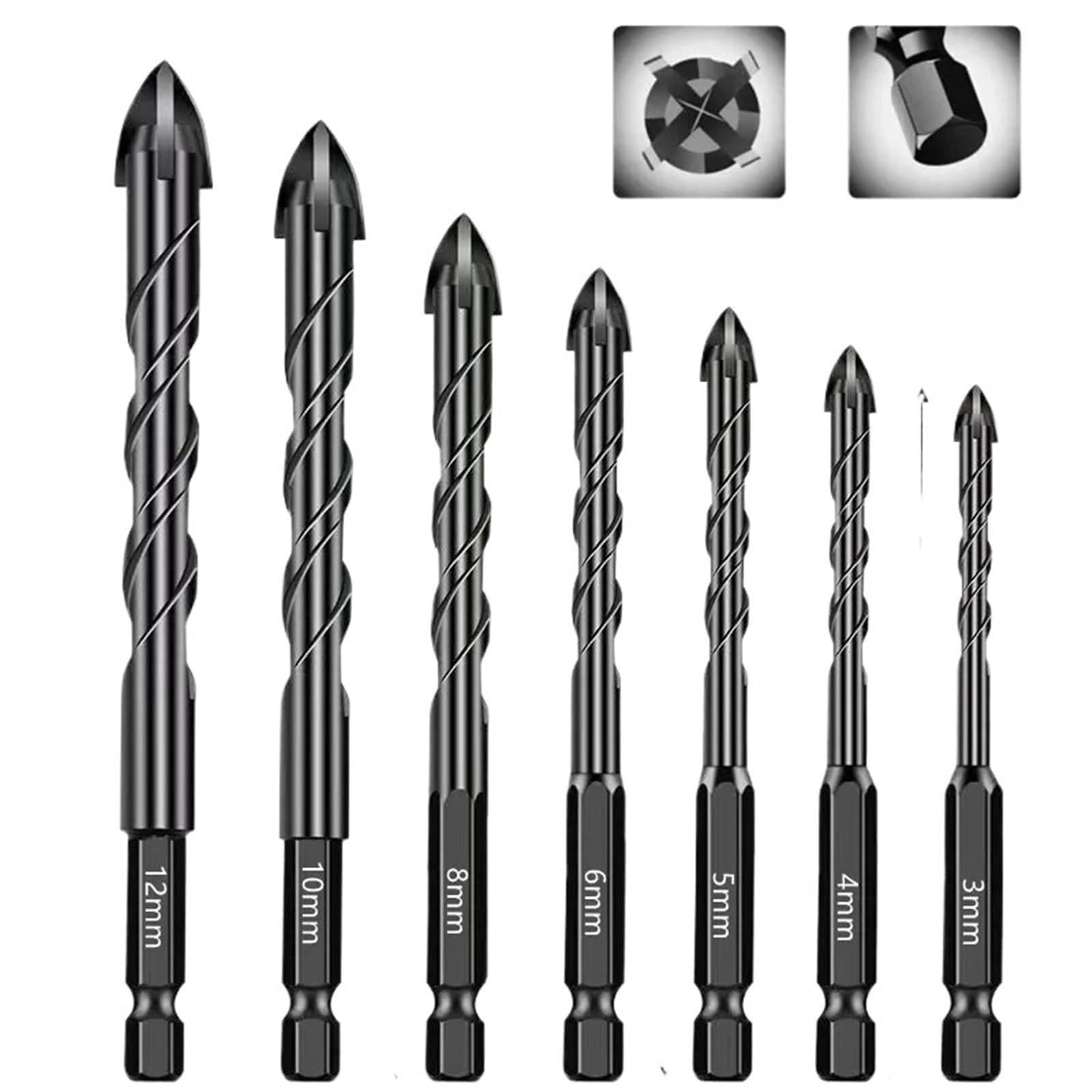 LUTRZPVT Cross Hexagonal Ceramic Tile Drill Bit Set - 1PCS 3-12mm