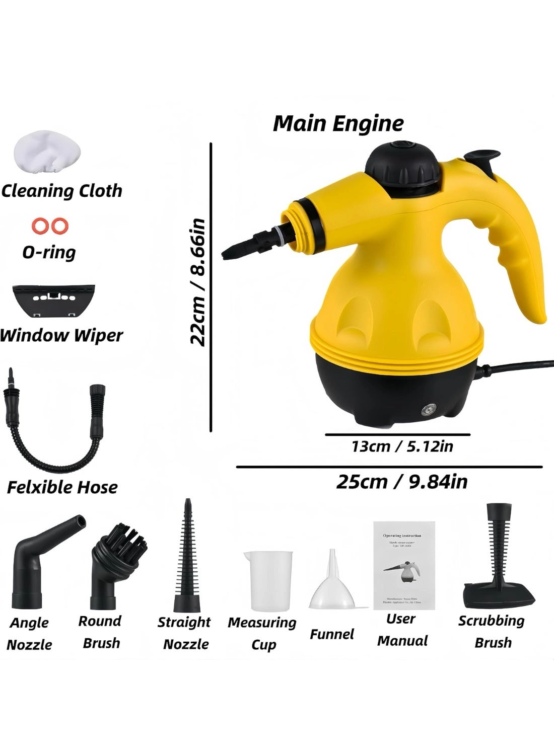 Portable Handheld Steam Cleaner - 1000w 9 Pieces Accessories