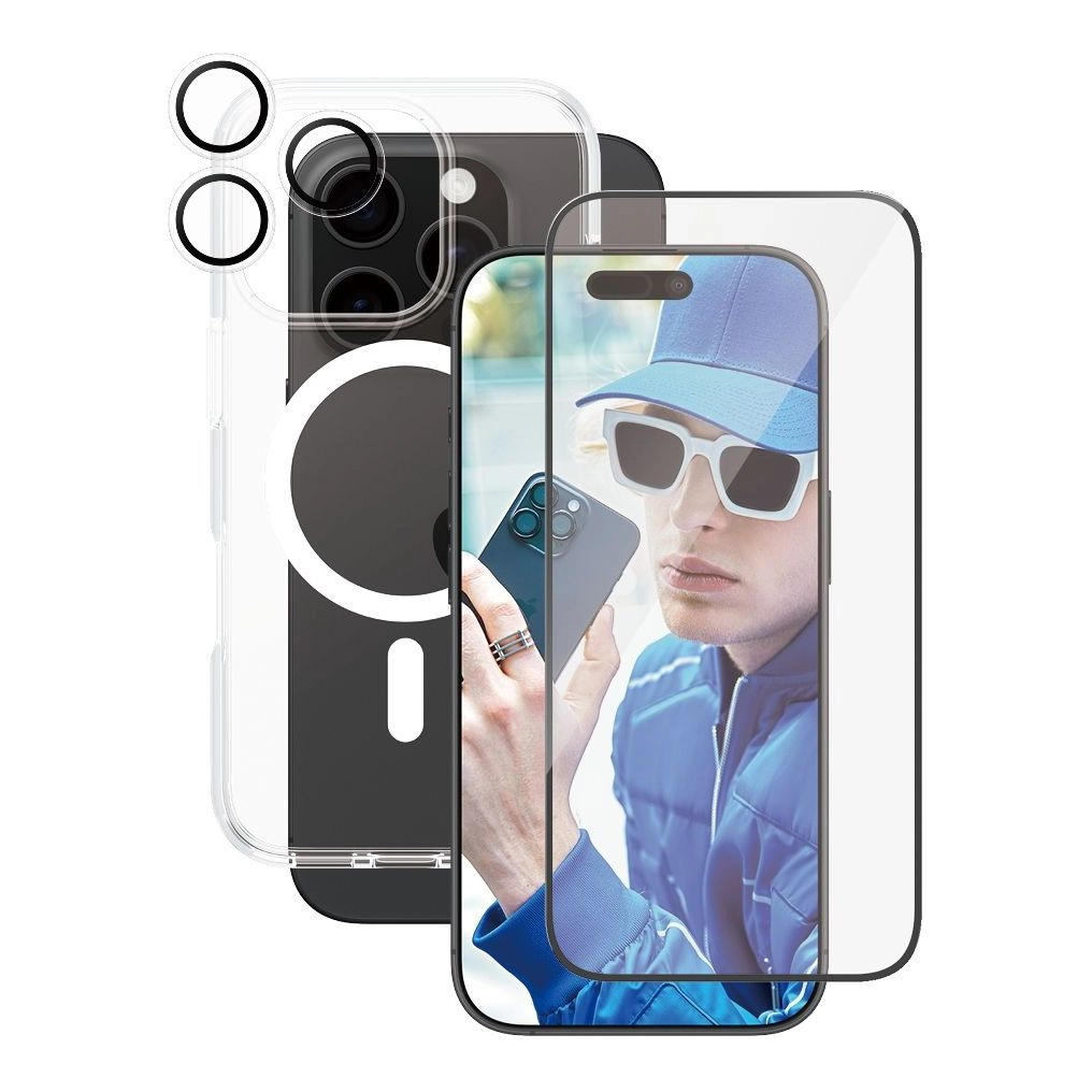 PanzerGlass Ultra Wide Fit Tempered Glass Screen Protector + HD Camera Lens Protector + Anti-Yellowing Hardcase Back Protector for Apple iPhone 16 Pro