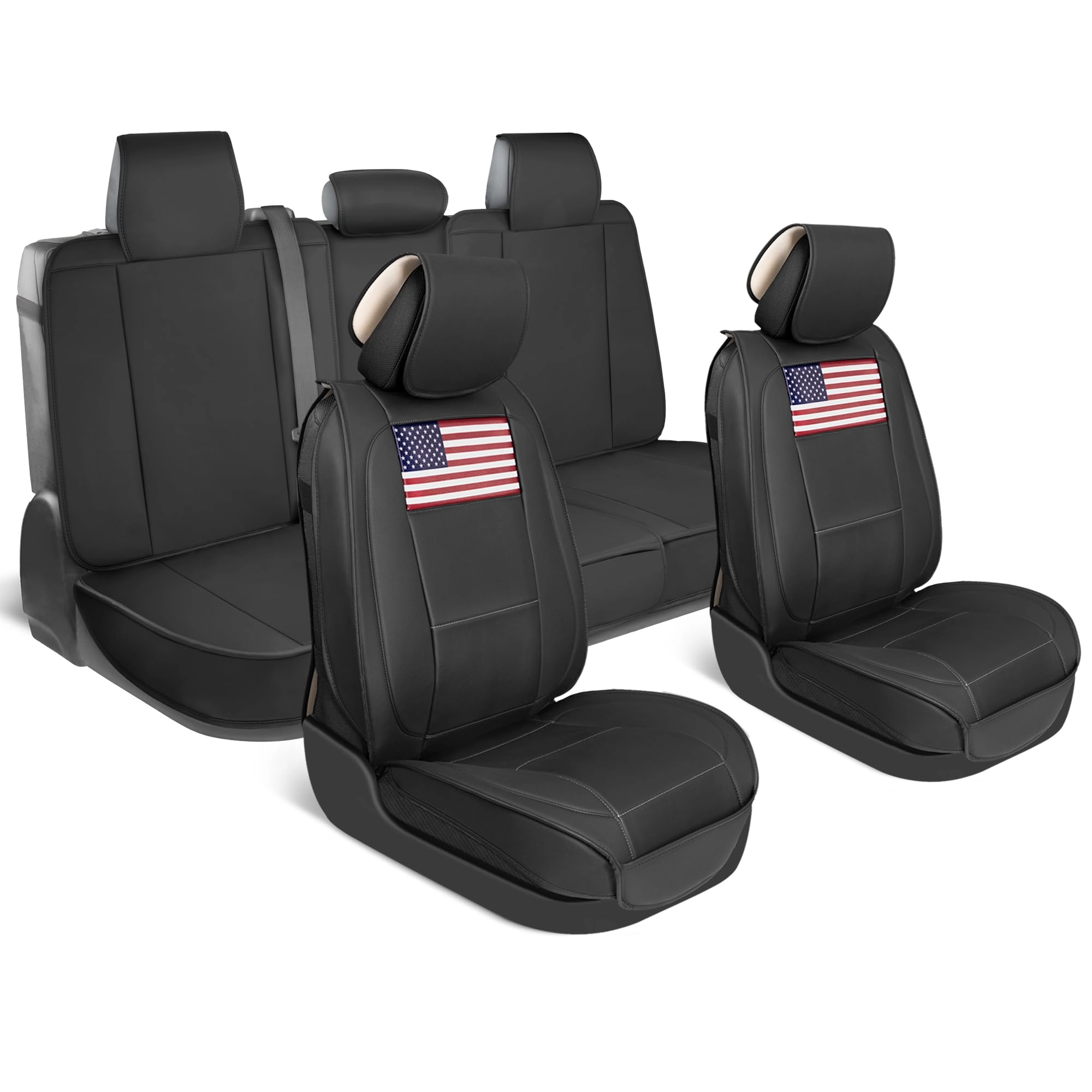BDK Flag Car/Truck Seat Covers Full Set - USA Patriotic Faux Leather
