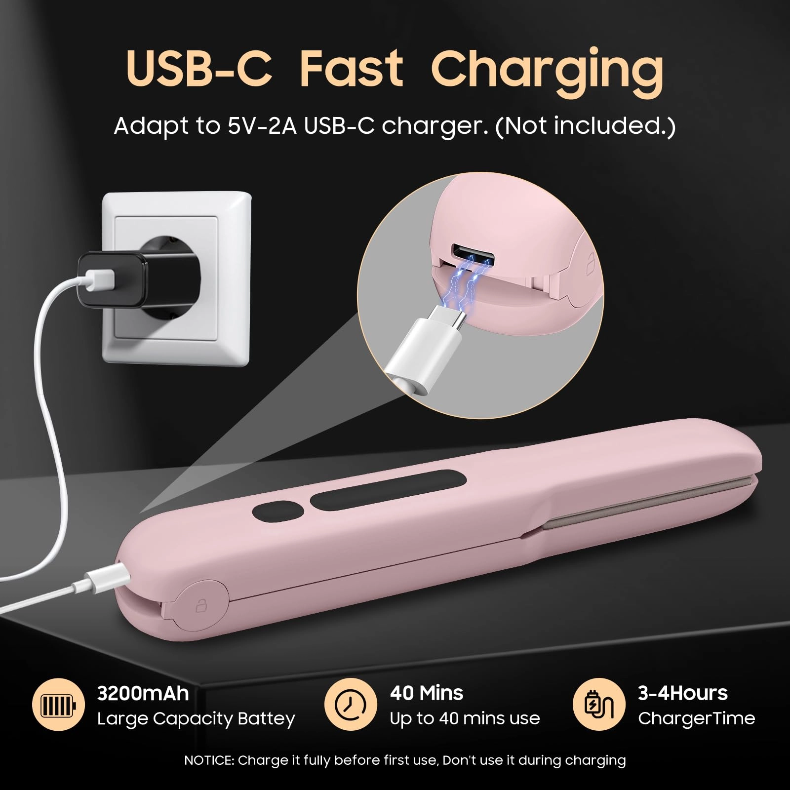 Cordless Hair Straightener - 4 Temperature Options 20S Fast Heating USB Rechargeable