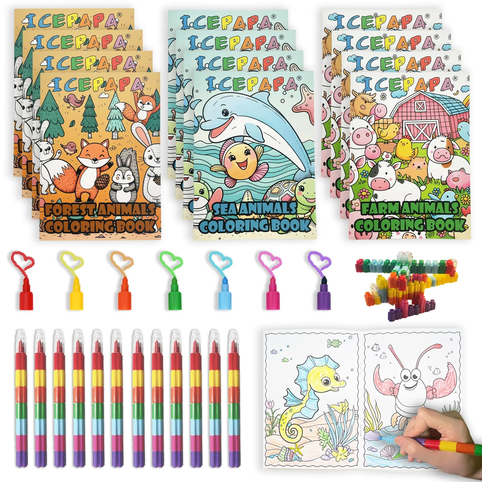 icepapa colouring books + crayons - 12 piece(s)