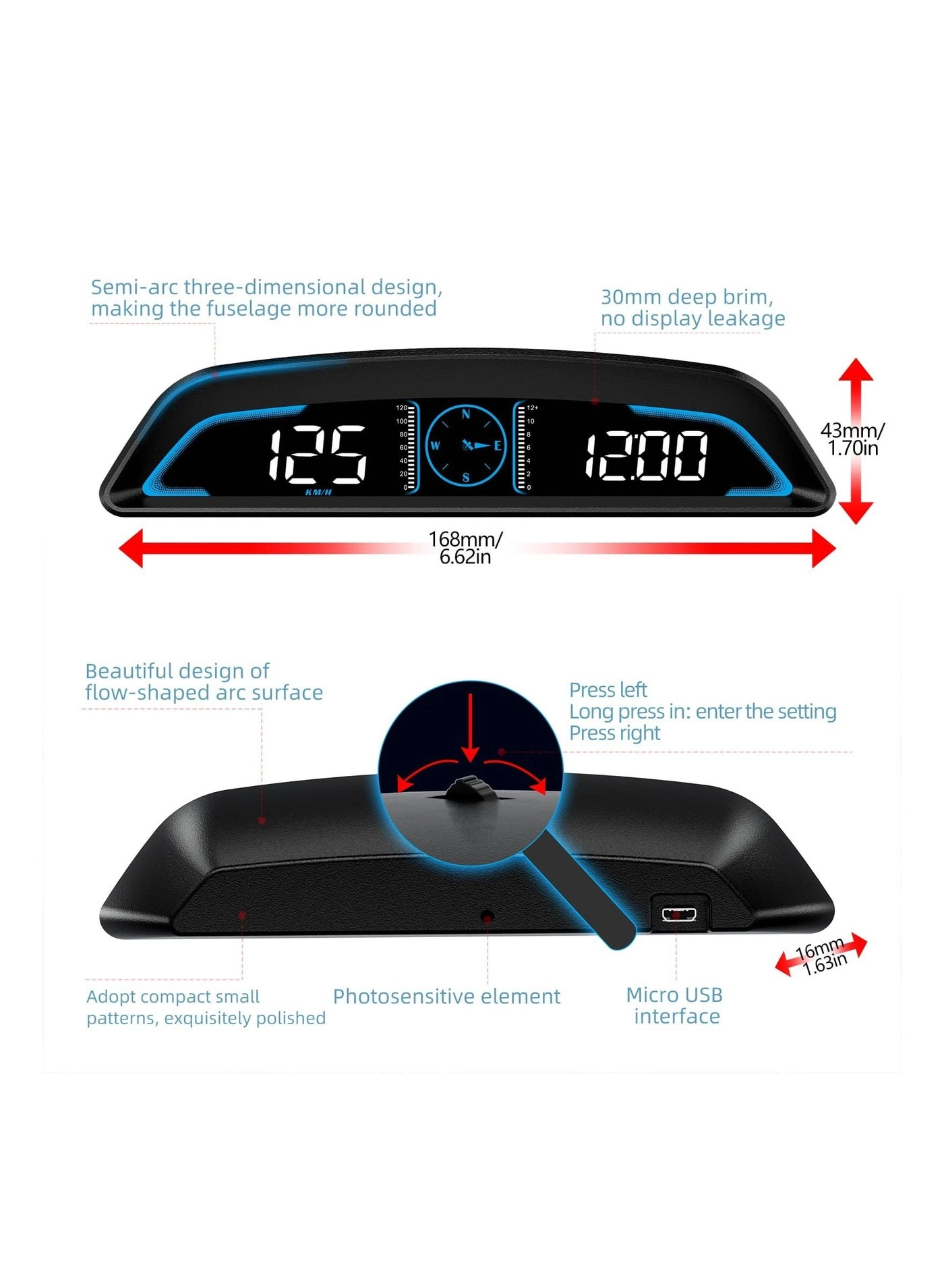 P6 - Car HUD Head Up Display Dual System OBD GPS Speedometer
