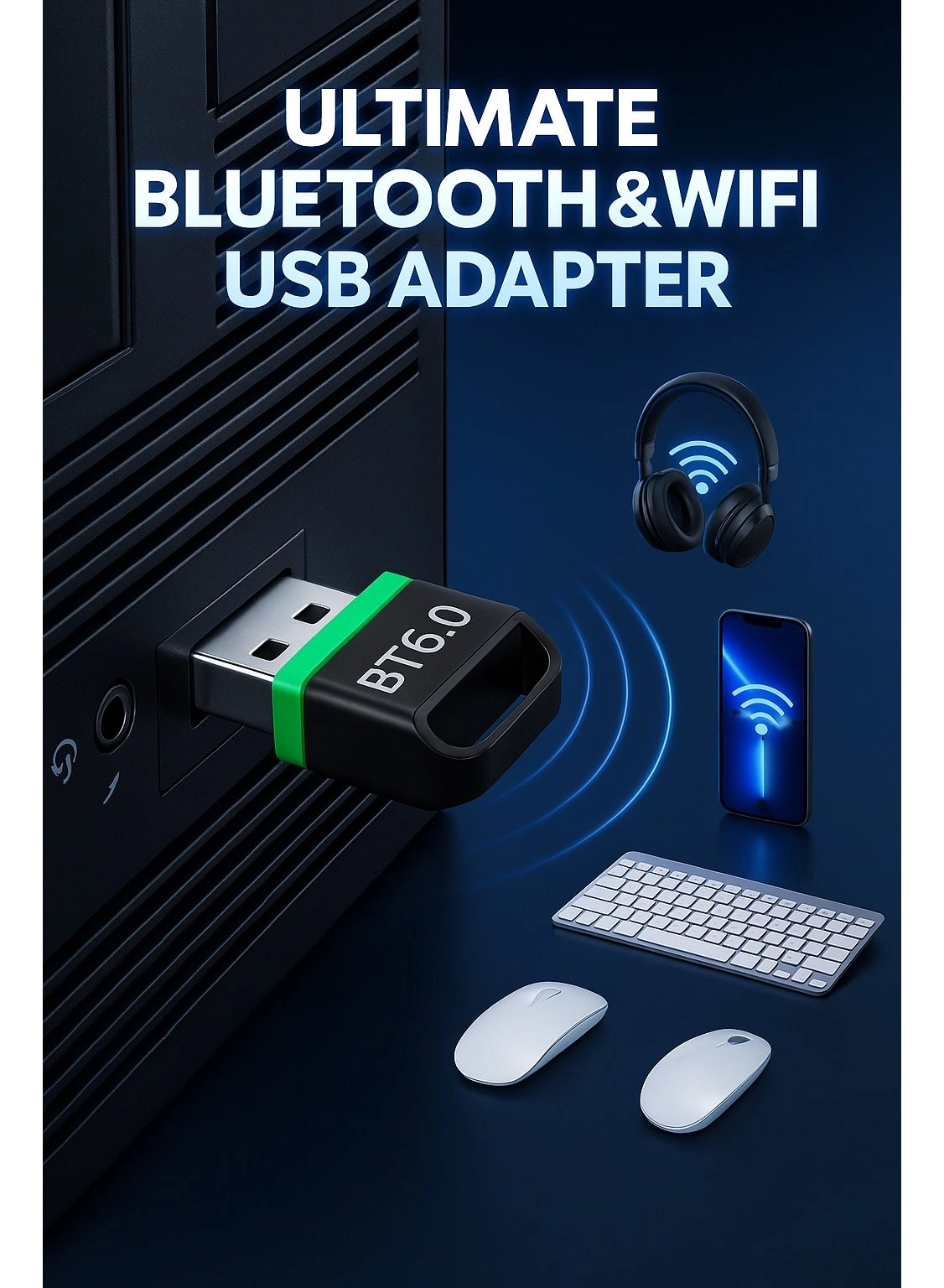 Bluetooth 6.0 & WiFi 6 USB Adapter - Dual-Band 2.4/5GHz USB Wireless