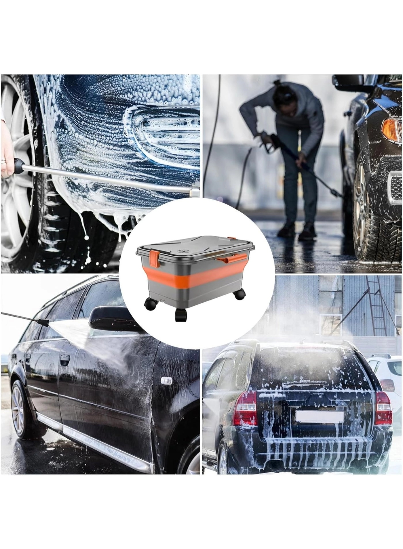 Portable High-Pressure Car Wash Machine - 450W 4000-4999mAh + Collapsible Water Tank - 5.5 Gallon 22L