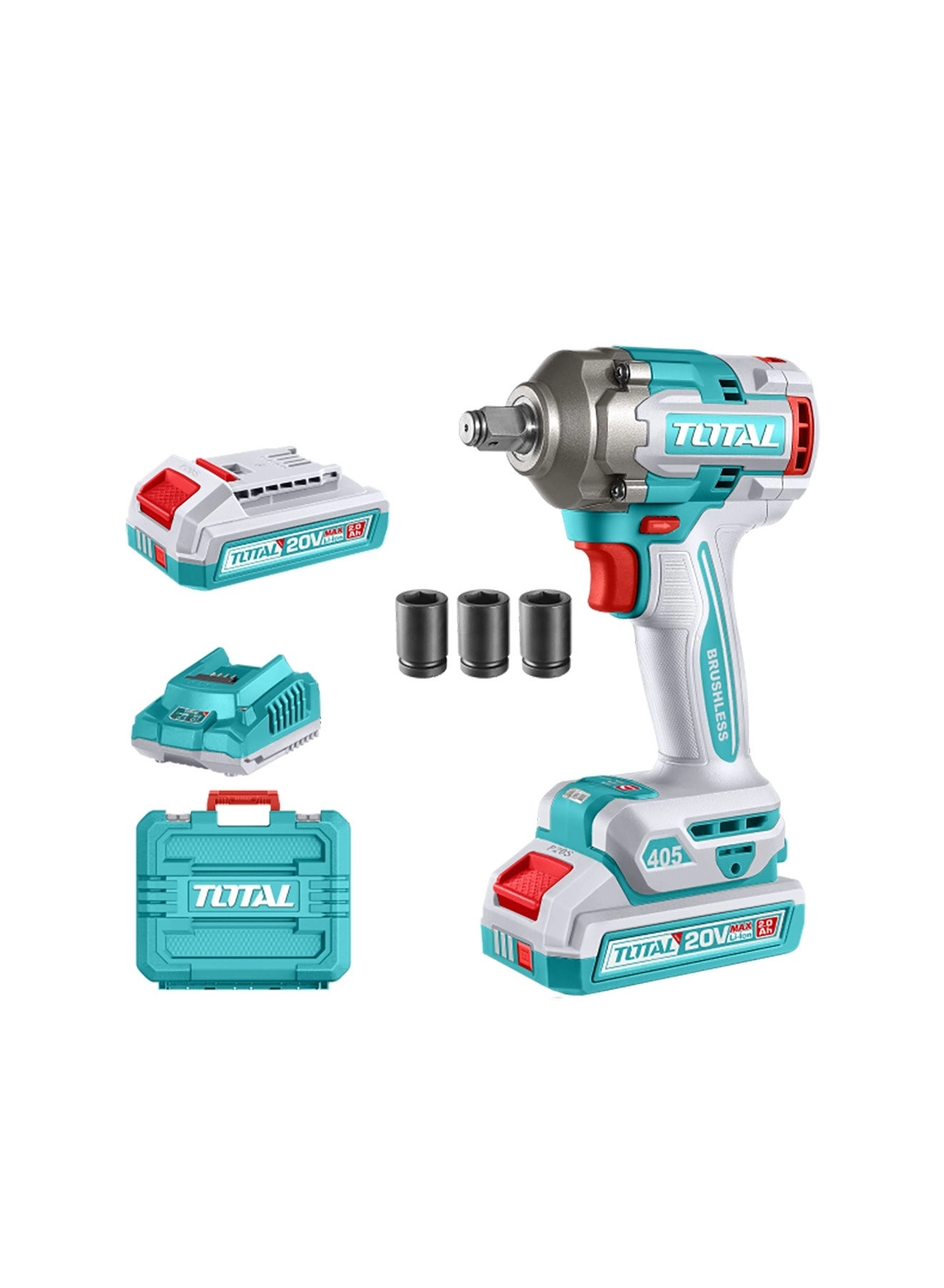 Total TIWLI2045 - 1/2 Inch 405Nm + TFCLI2001 + TFBLI20011 - 2.0Ah