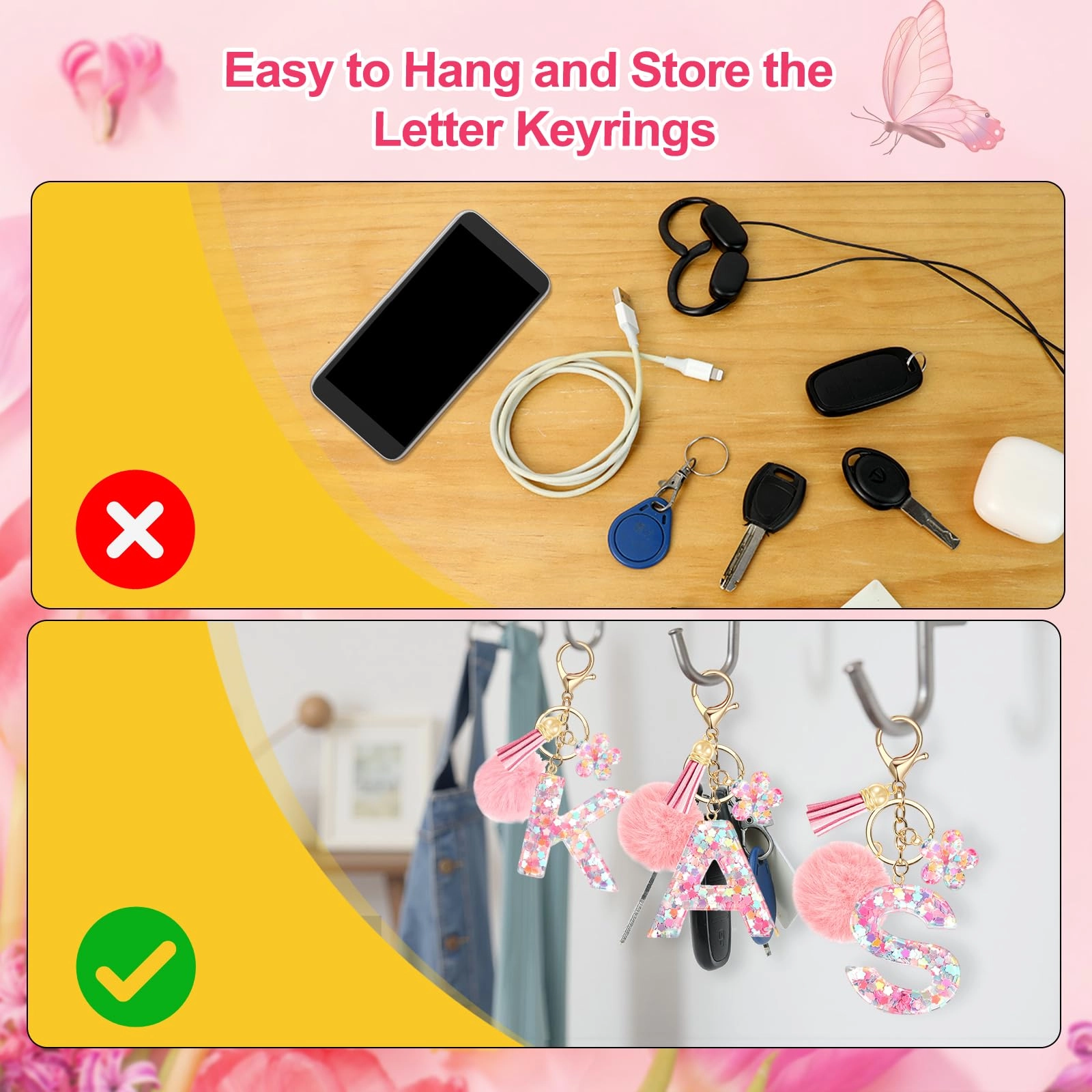 Initial Letter Keychain - Flower