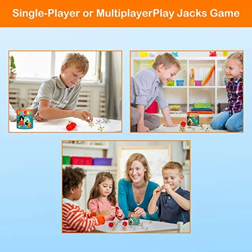 Jacks Game - 10 Metal Jacks 2 Red Rubber Balls