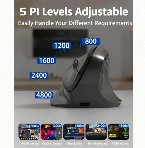 Vertical Ergonomic Optical Mouse - Bluetooth Wi-Fi