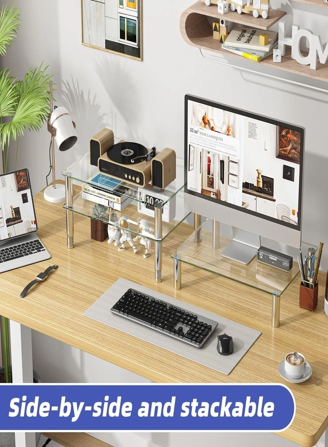 Computer Monitor Riser - 6mm Tempered Glass Height Adjustable Pack