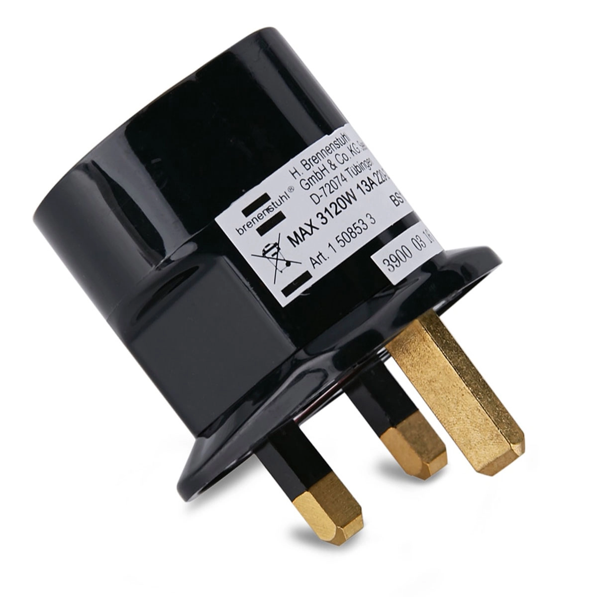 Brennenstuhl 2-Pin to 3-Pin Travel Adaptor - Adapter GB 220-250 Watt