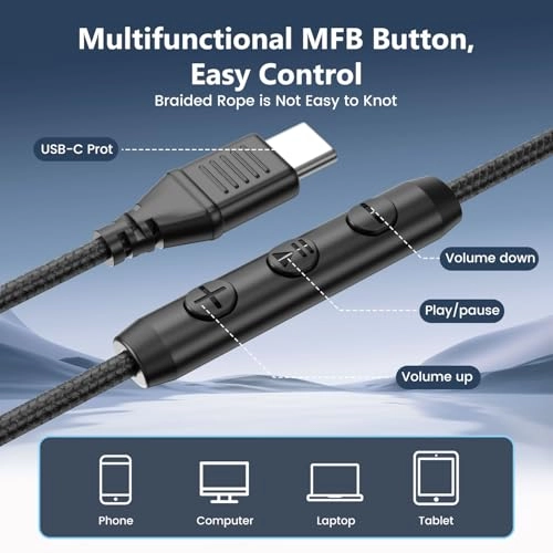 USB C Headphones Wired Headphone