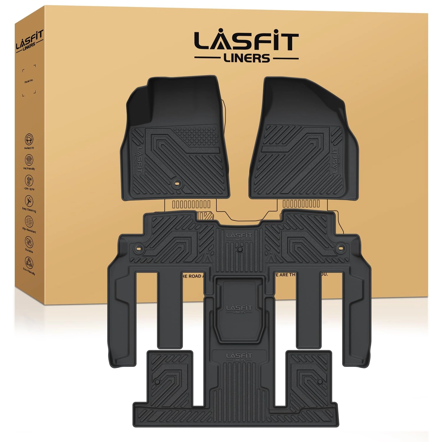 LASFIT Floor Mats - Chevy Traverse 2009-2017 / Buick Enclave 2008-2017 / Saturn Outlook 2008-2010 / GMC Acadia 2007-2016 & Acadia Limited 2017 (7 Seats)