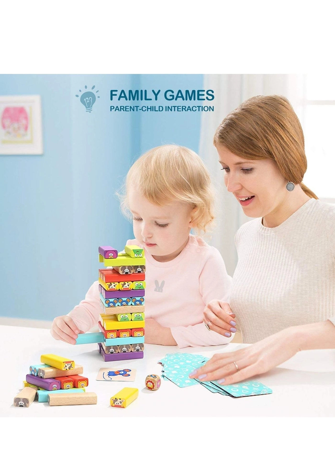 MIXDE Colored Wooden Blocks Stacking Board Games - 4 years+ 51 pieces